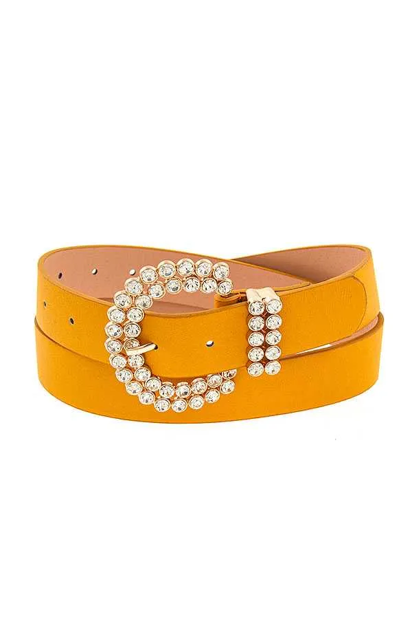 Gem Pave Buckle Accent Faux Leather Belt