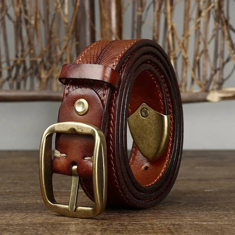 Genuine Leather Etched Feather Belt