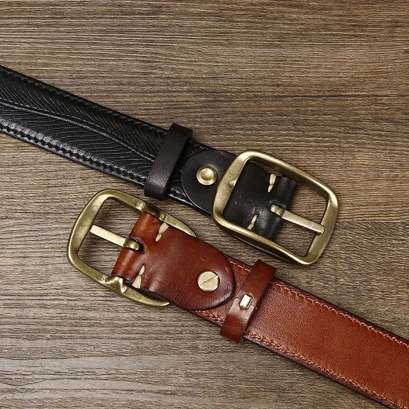 Genuine Leather Etched Feather Belt