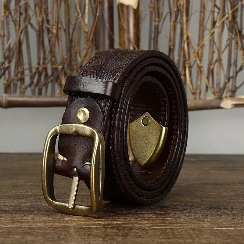 Genuine Leather Etched Feather Belt