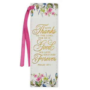 Give Thanks White Floral Faux Leather Page Marker