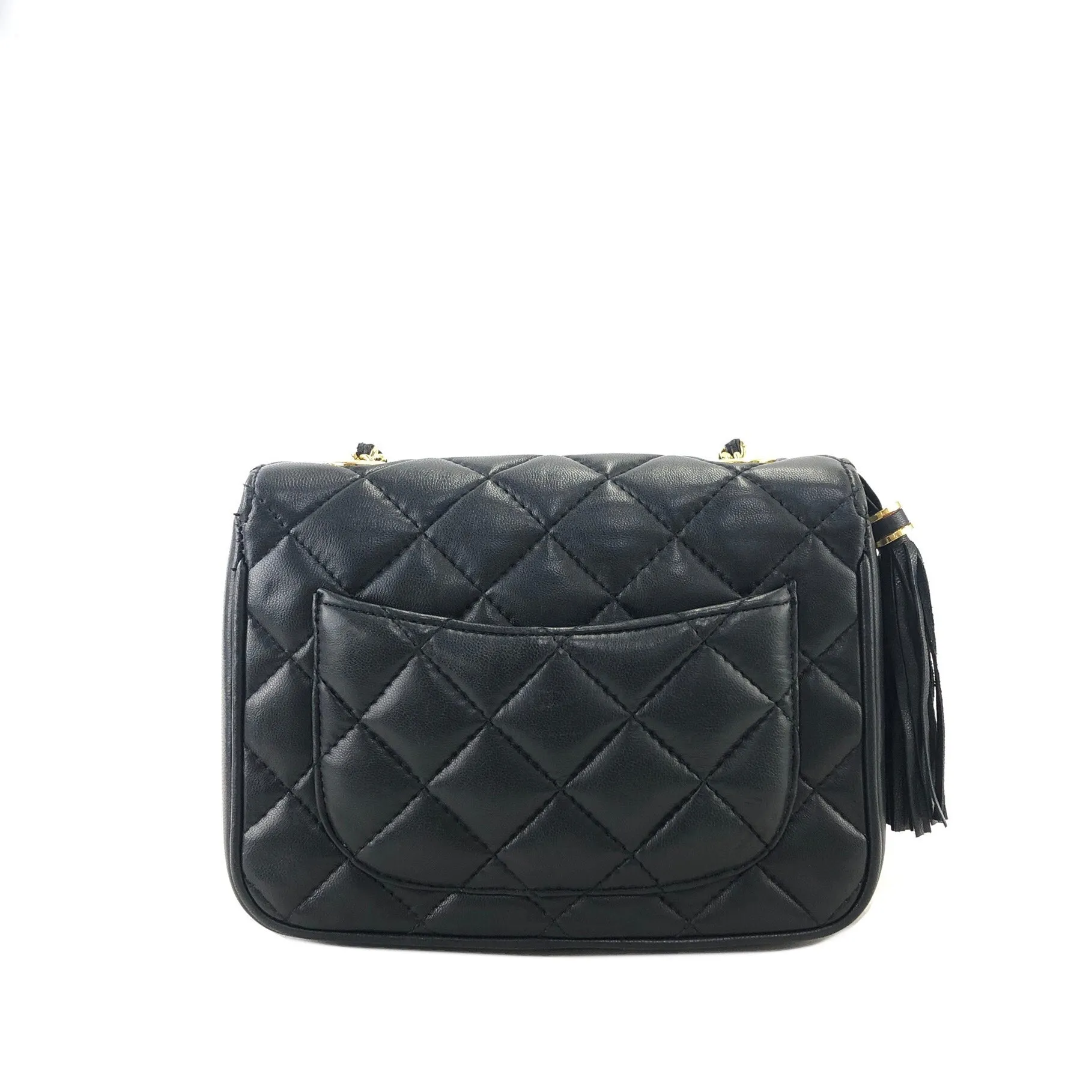 GIVENCHY Logo Motif Tassel Quilted Leather Shoulder bag Black Vintage cygn3n