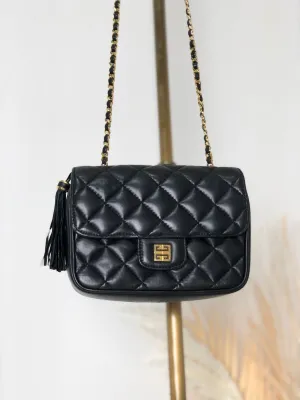 GIVENCHY Logo Motif Tassel Quilted Leather Shoulder bag Black Vintage cygn3n