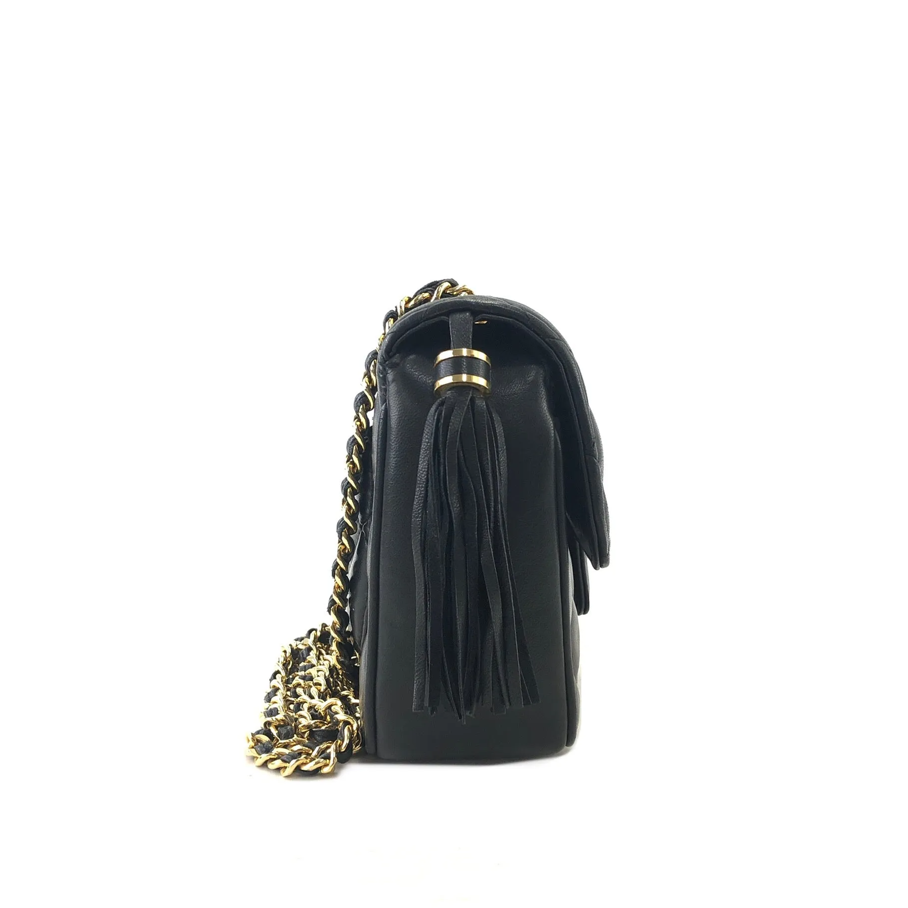 GIVENCHY Logo Motif Tassel Quilted Leather Shoulder bag Black Vintage cygn3n
