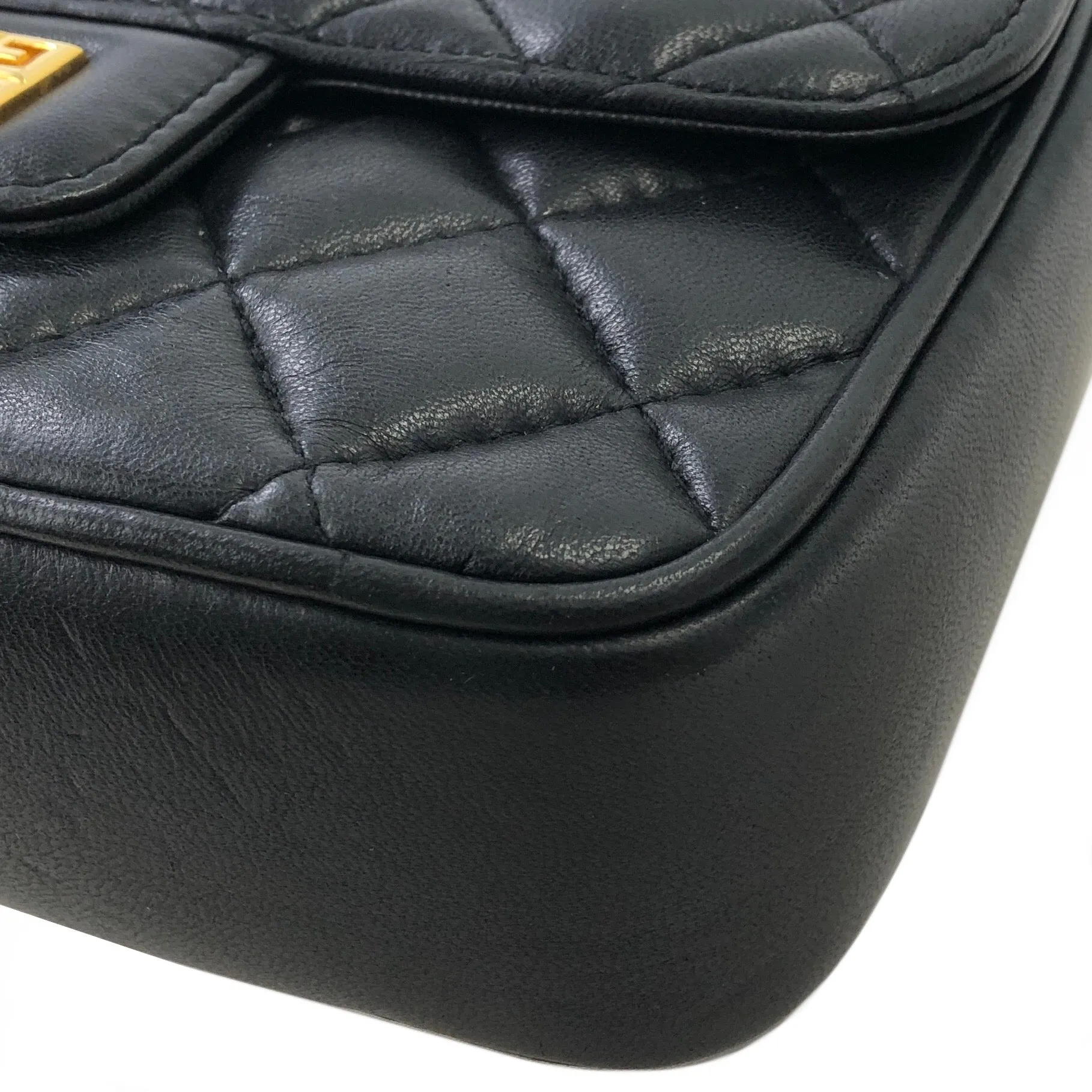 GIVENCHY Logo Motif Tassel Quilted Leather Shoulder bag Black Vintage cygn3n