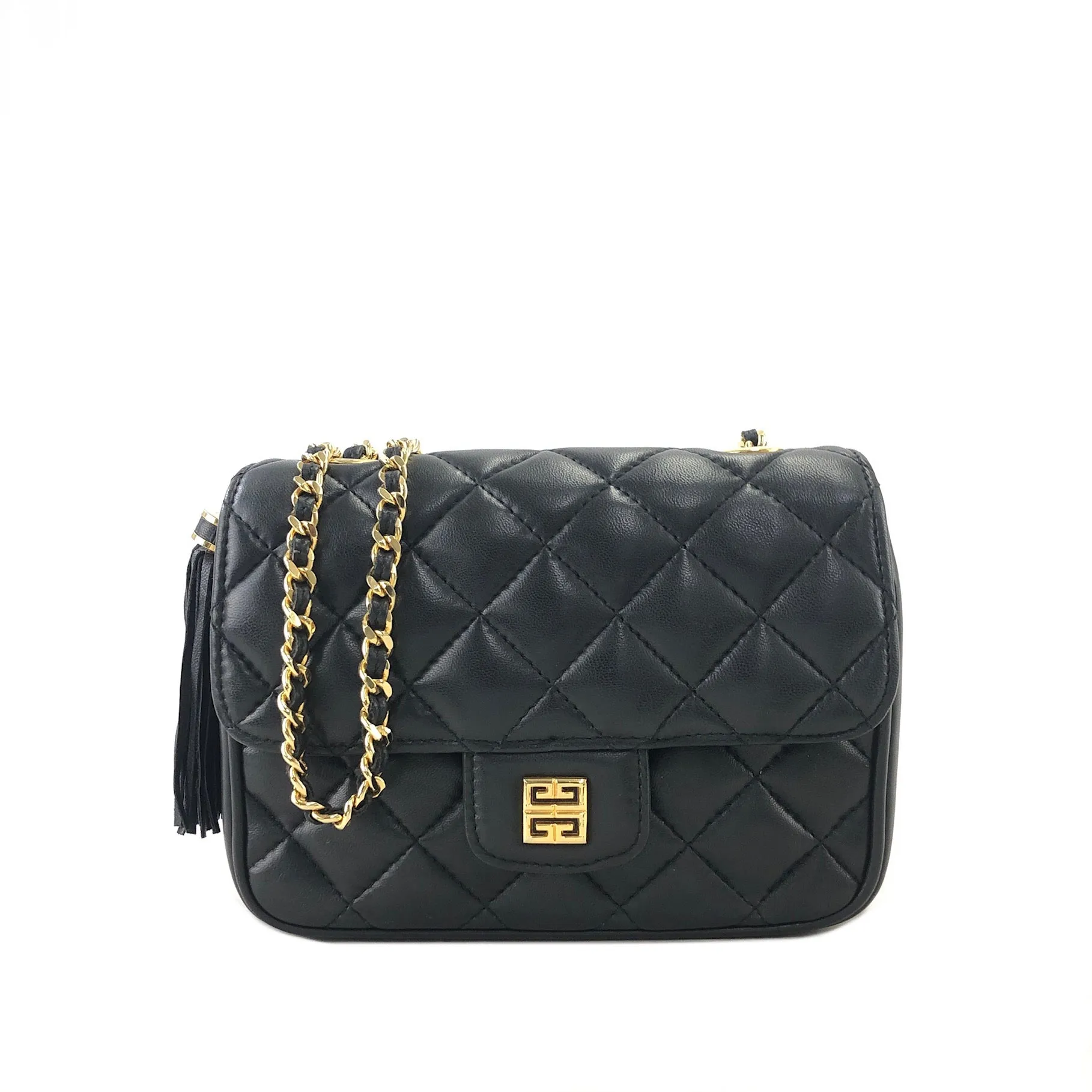 GIVENCHY Logo Motif Tassel Quilted Leather Shoulder bag Black Vintage cygn3n
