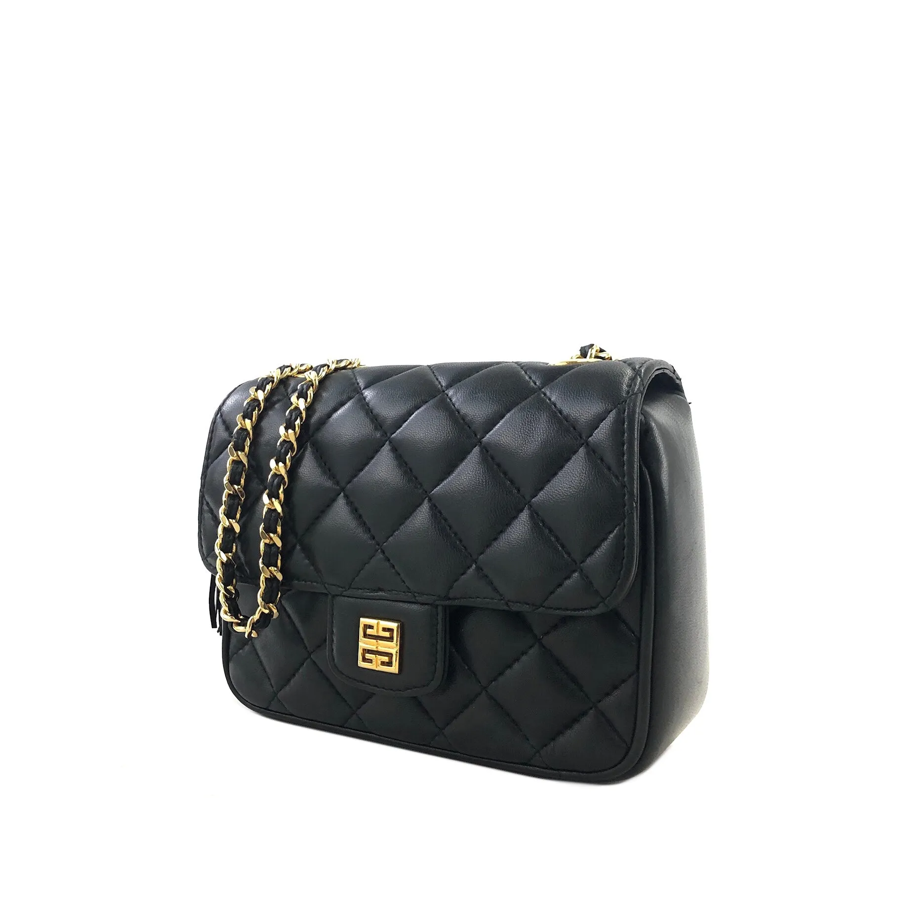 GIVENCHY Logo Motif Tassel Quilted Leather Shoulder bag Black Vintage cygn3n