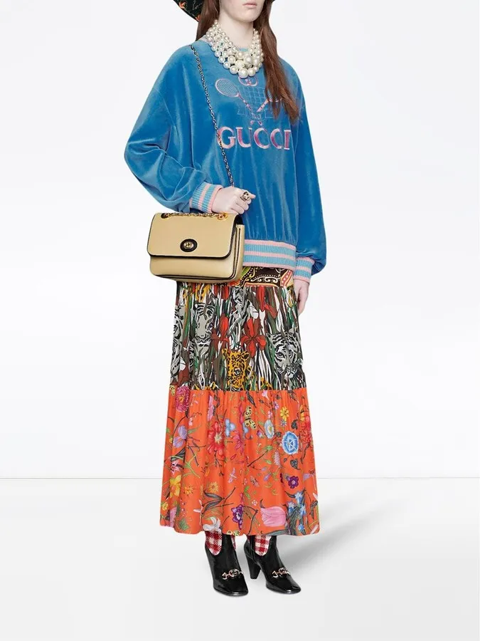 Gucci GG Motif Marina Shoulder Bag in Taupe