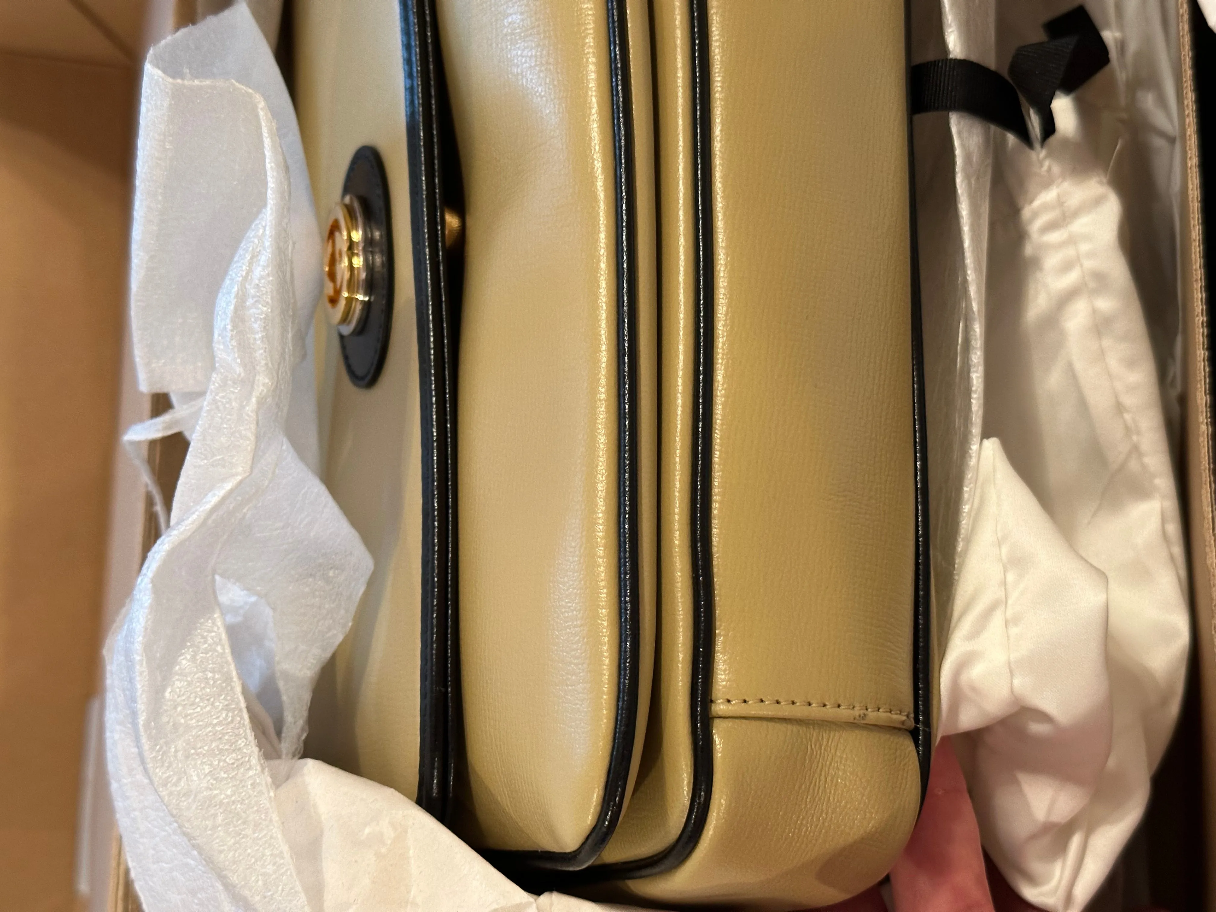 Gucci GG Motif Marina Shoulder Bag in Taupe
