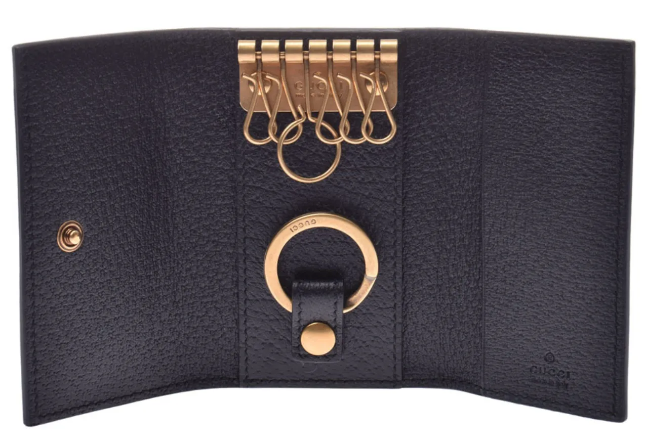 Gucci Interlocking GG Leather Key Case in Black