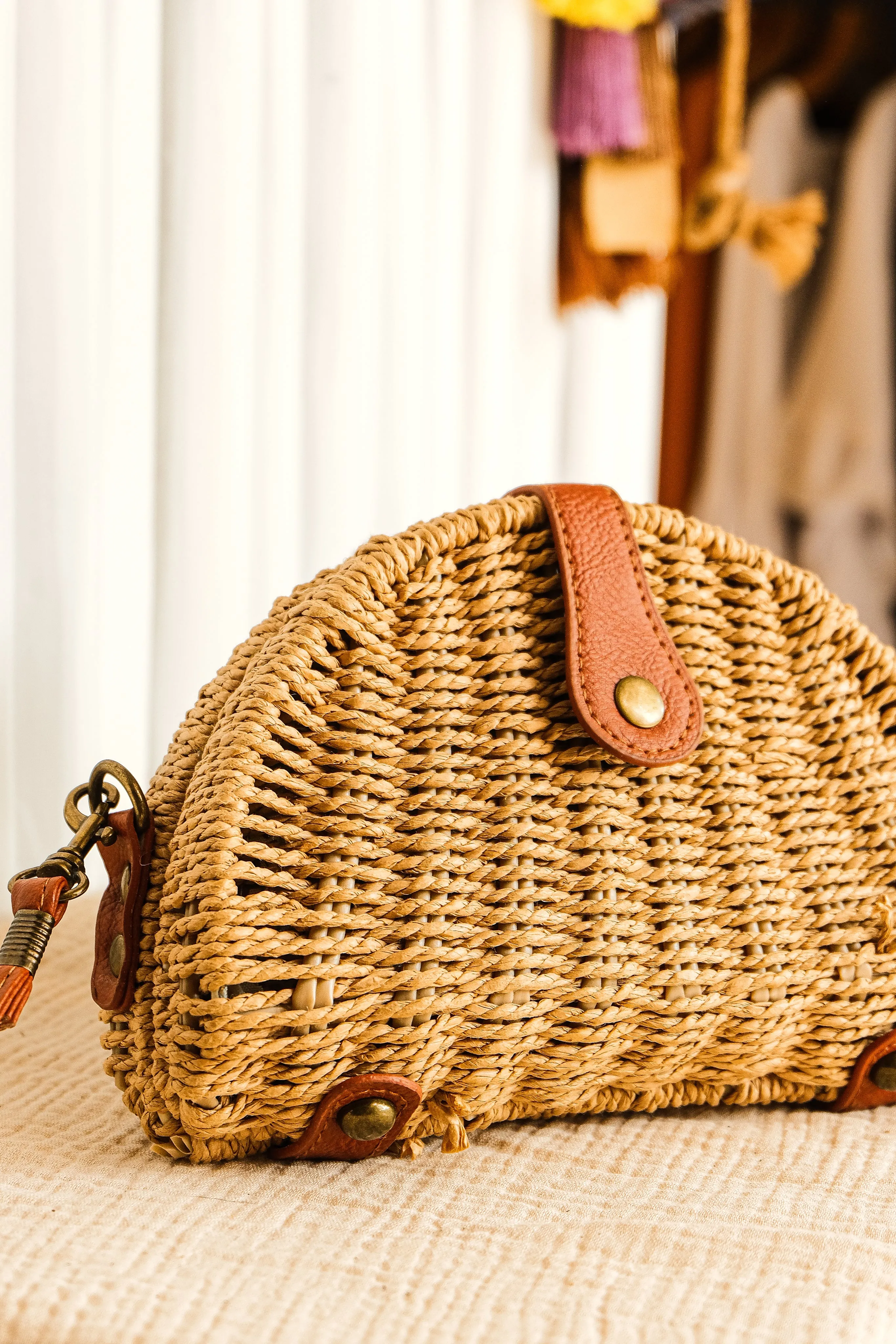 Half Moon Handwoven Straw Crossbody Bag