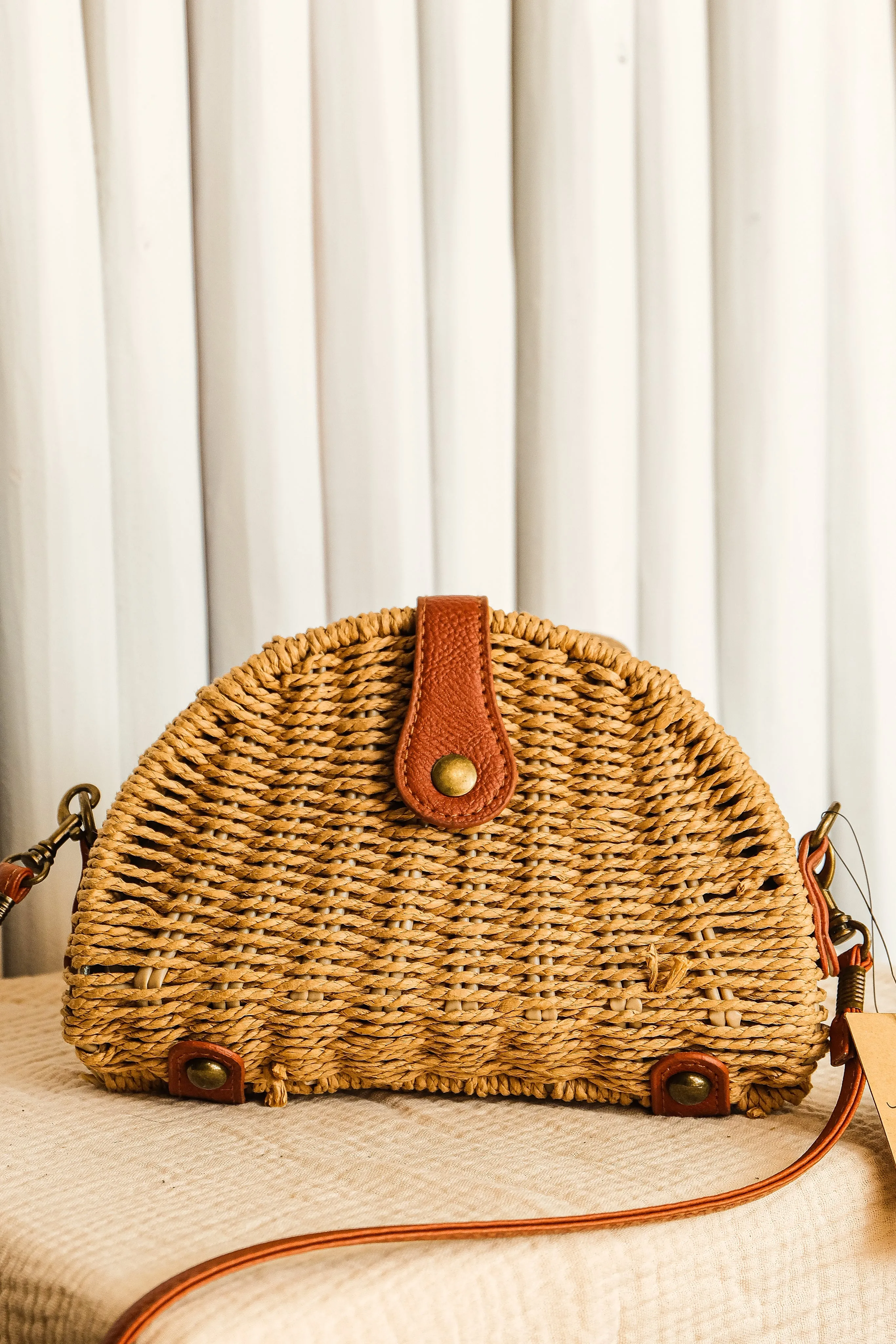 Half Moon Handwoven Straw Crossbody Bag