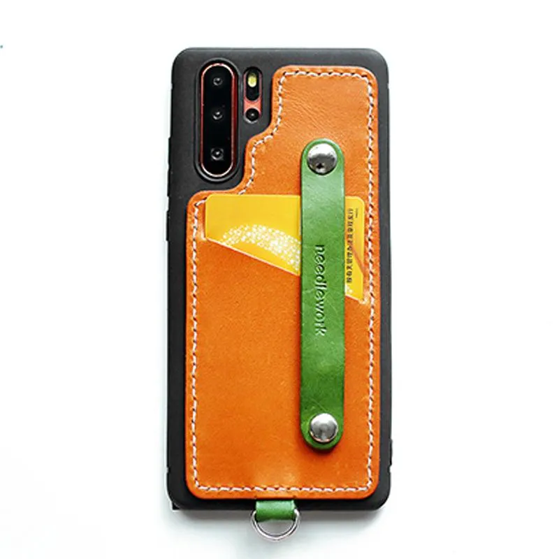 Handmade Blue Leather Huawei P30 Case with Card Holder CONTRAST COLOR Huawei P30 Leather Case