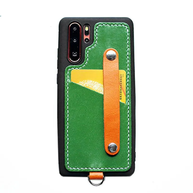 Handmade Blue Leather Huawei P30 Case with Card Holder CONTRAST COLOR Huawei P30 Leather Case