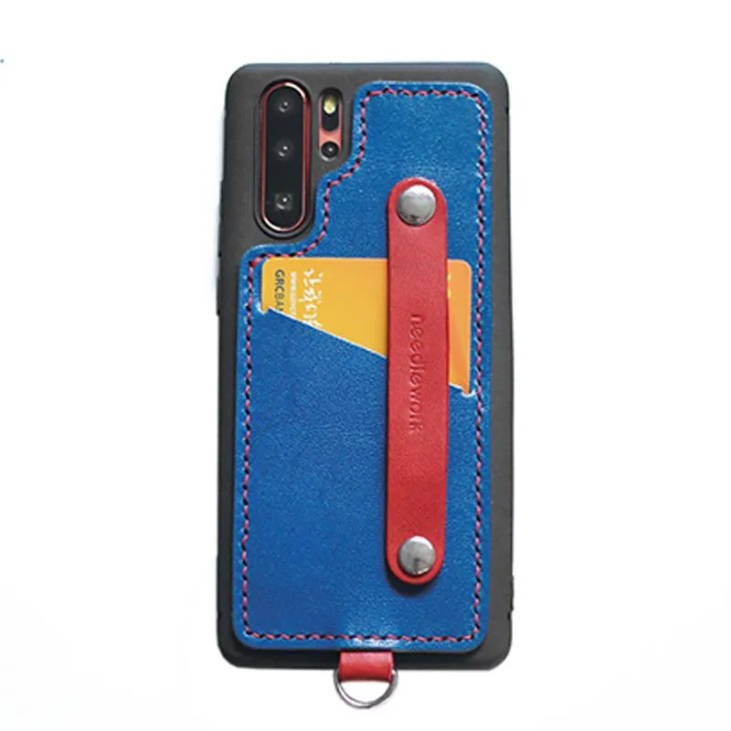 Handmade Blue Leather Huawei P30 Case with Card Holder CONTRAST COLOR Huawei P30 Leather Case