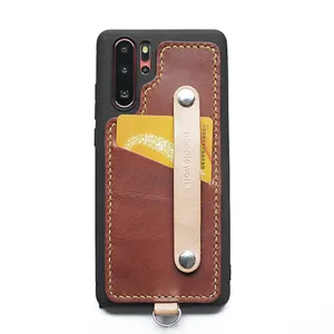 Handmade Blue Leather Huawei P30 Case with Card Holder CONTRAST COLOR Huawei P30 Leather Case