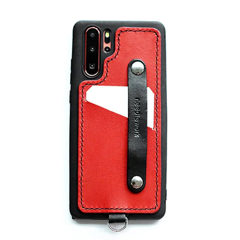 Handmade Blue Leather Huawei P30 Case with Card Holder CONTRAST COLOR Huawei P30 Leather Case