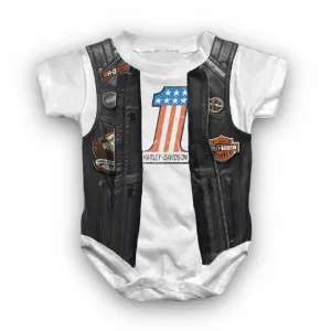 Harley-Davidson Baby Girls' Faux Leather Vest Short Sleeve Creeper