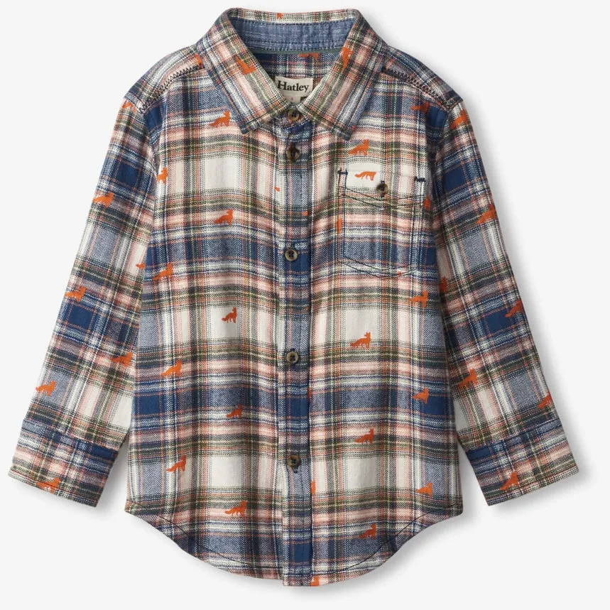 Hatley Mini Foxes Button Down Shirt - Size 5