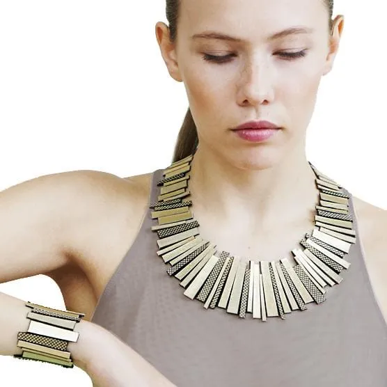 Hellena silver leather statement jewelry set