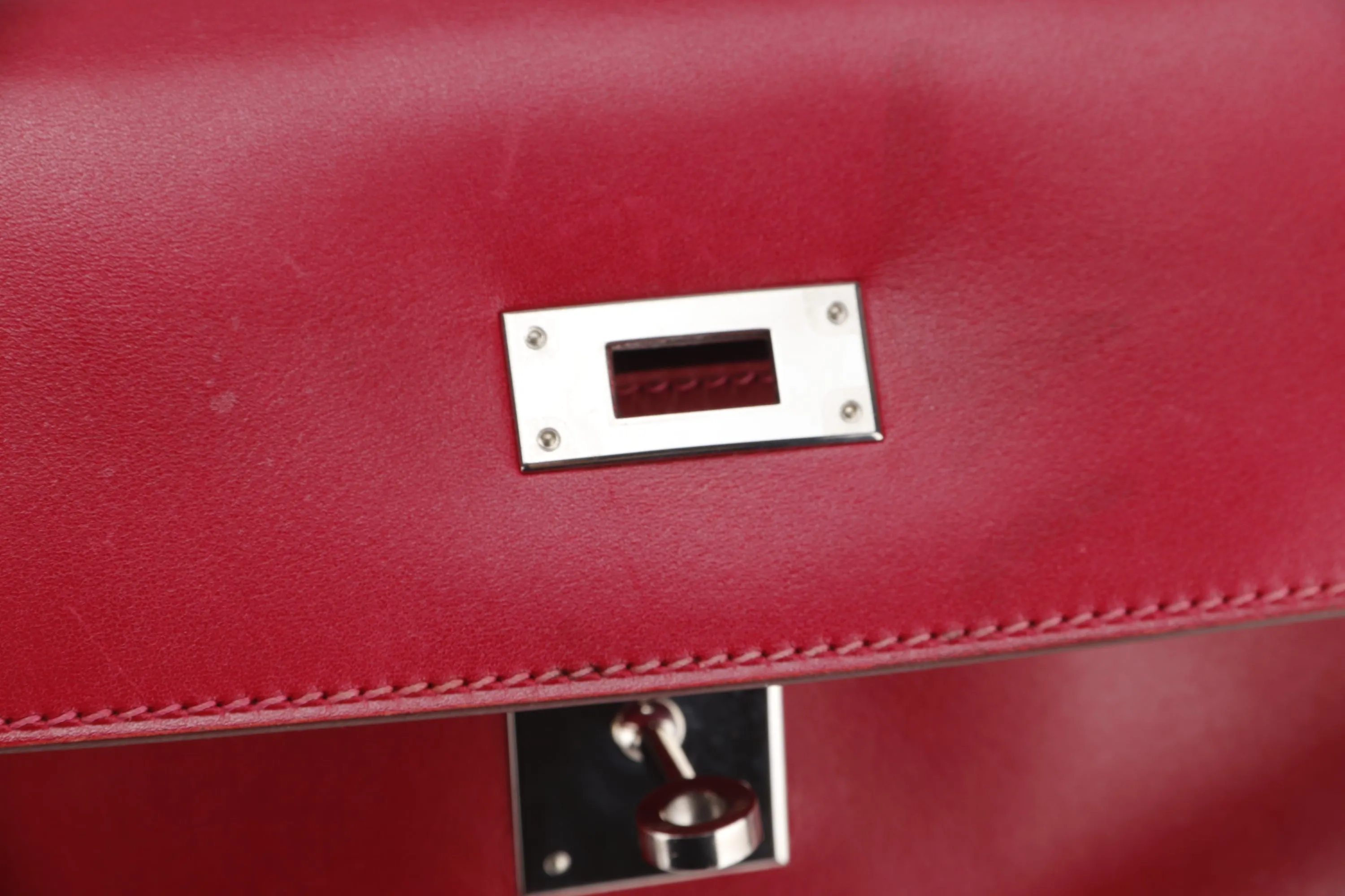HERMES KELLY 35 (STAMP N) RED SWIFT LEATHER SILVER HARDWARE, WITH KEYS, LOCK, STRAP & DUST COVER
