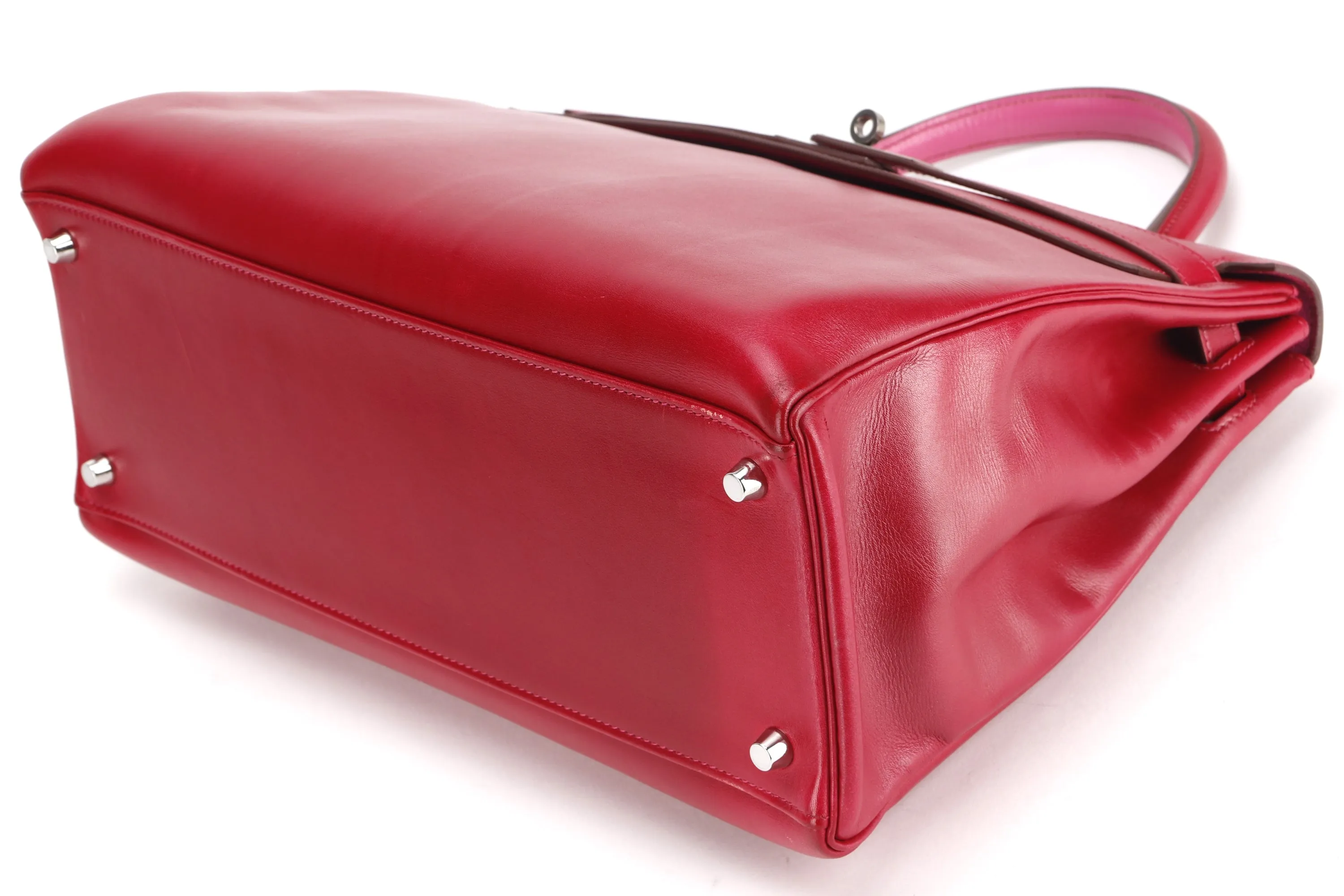 HERMES KELLY 35 (STAMP N) RED SWIFT LEATHER SILVER HARDWARE, WITH KEYS, LOCK, STRAP & DUST COVER
