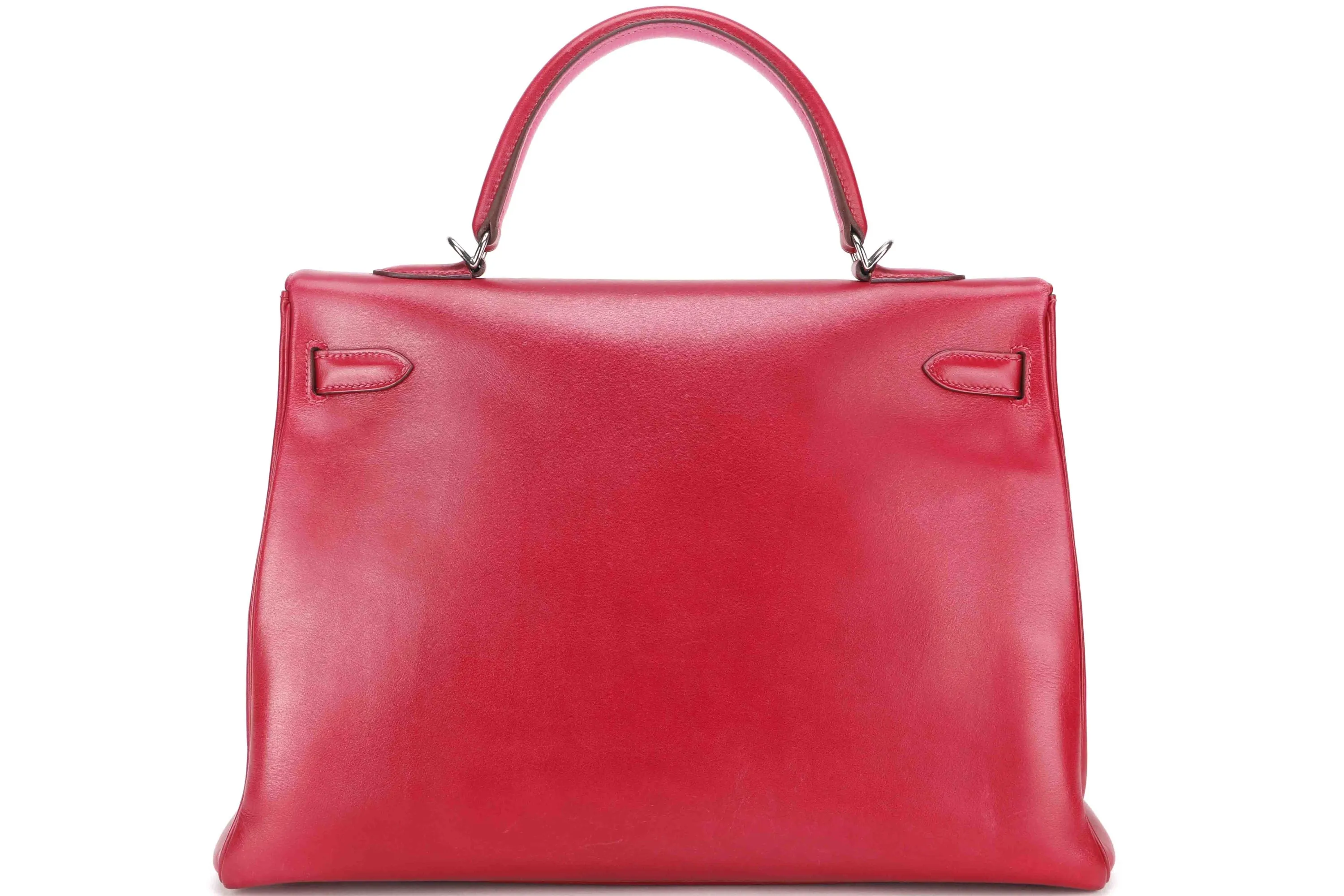 HERMES KELLY 35 (STAMP N) RED SWIFT LEATHER SILVER HARDWARE, WITH KEYS, LOCK, STRAP & DUST COVER