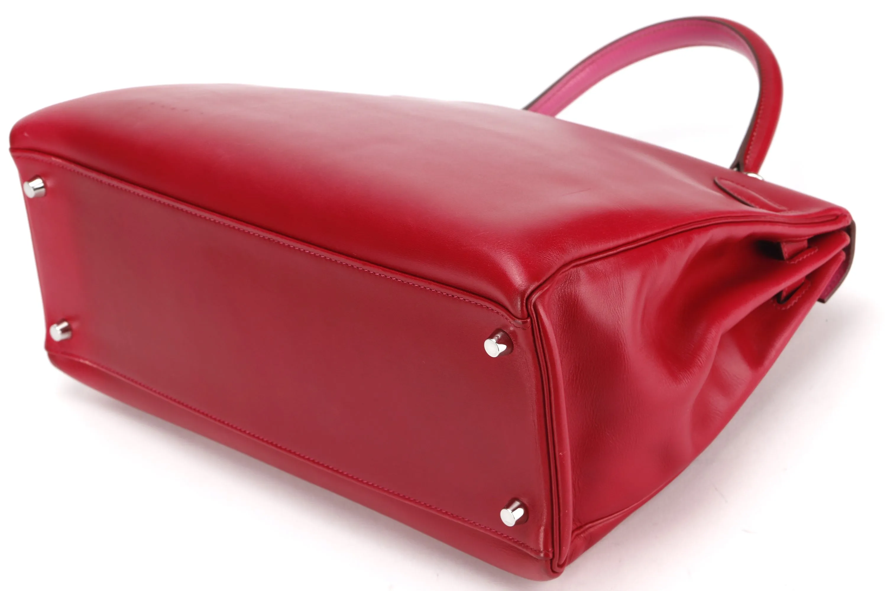 HERMES KELLY 35 (STAMP N) RED SWIFT LEATHER SILVER HARDWARE, WITH KEYS, LOCK, STRAP & DUST COVER