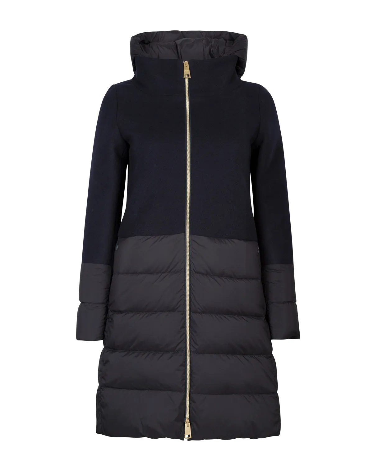 Herno Women’s Quilted Panel Wool Coat Navy