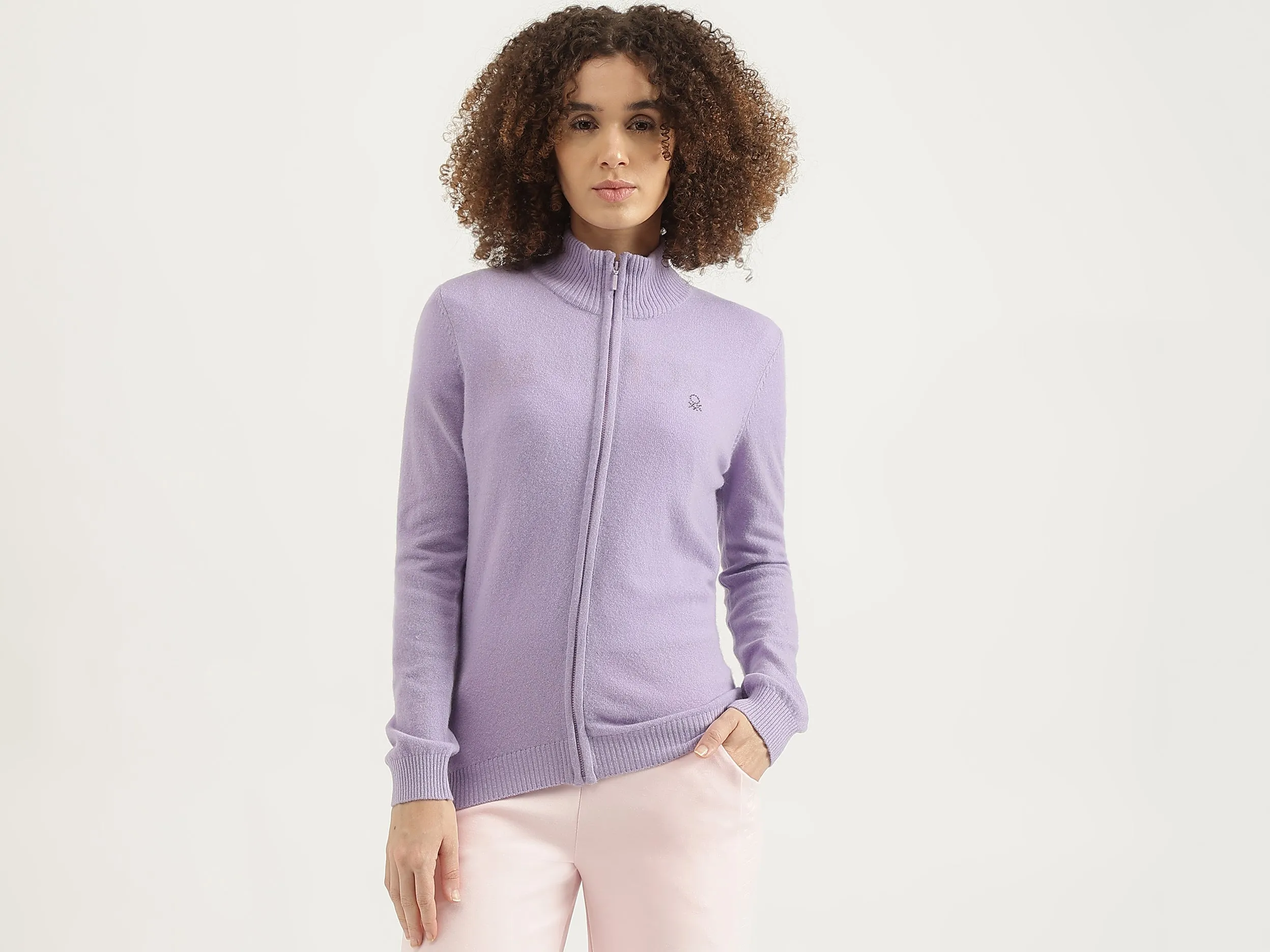 High Neck Solid Cardigan Sweater