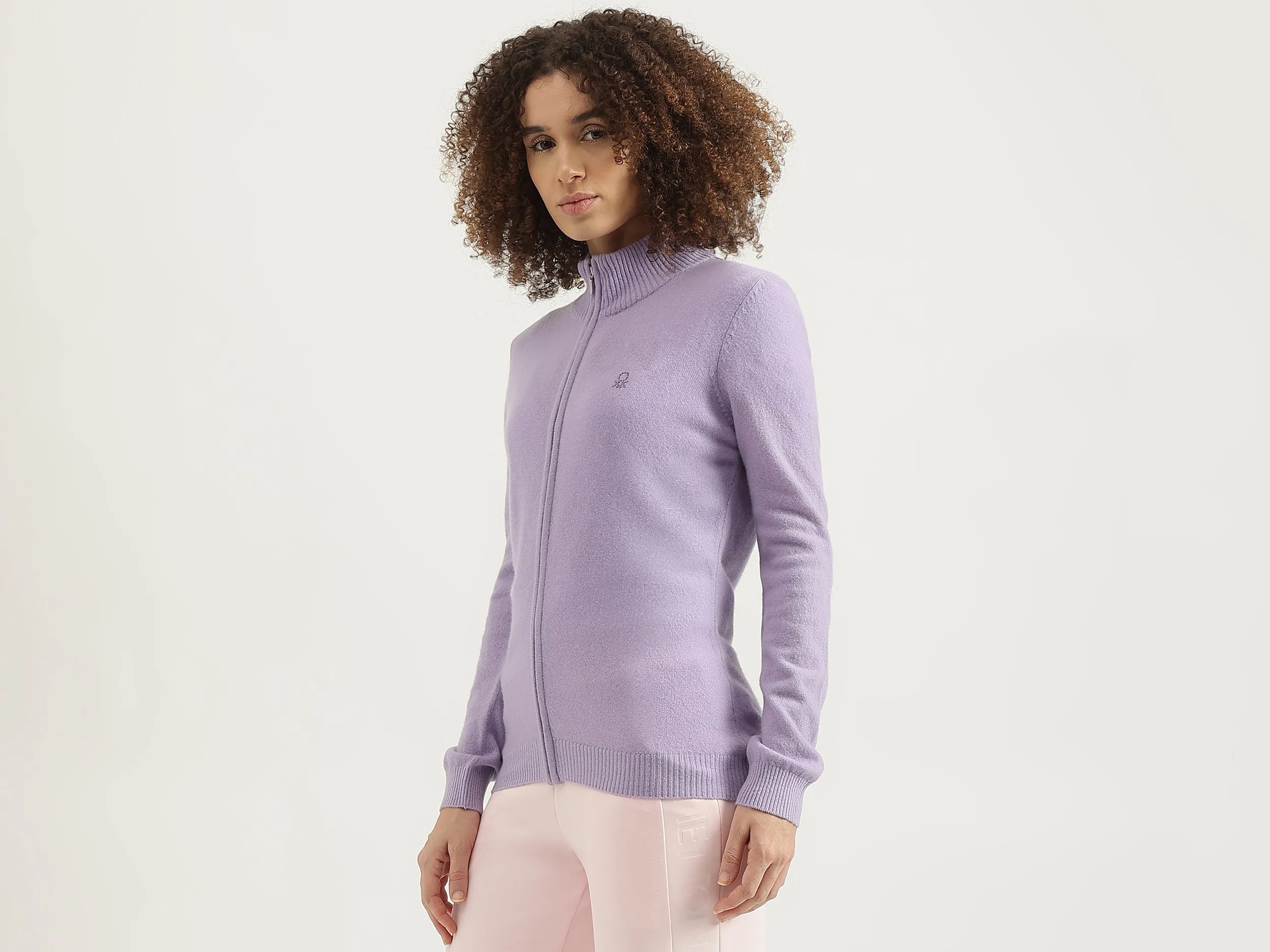 High Neck Solid Cardigan Sweater