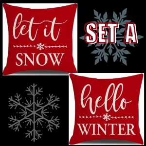 Holiday Christmas Pillow Covers (*No Inserts) Linen Blend 18X18 Soft & Canvas Types Set of 2