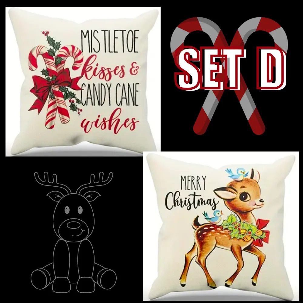 Holiday Christmas Pillow Covers (*No Inserts) Linen Blend 18X18 Soft & Canvas Types Set of 2