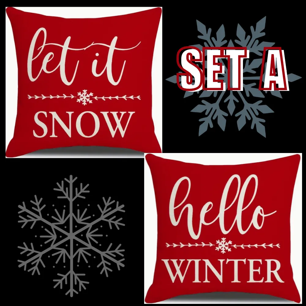 Holiday Christmas Pillow Covers (*No Inserts) Linen Blend 18X18 Soft & Canvas Types Set of 2