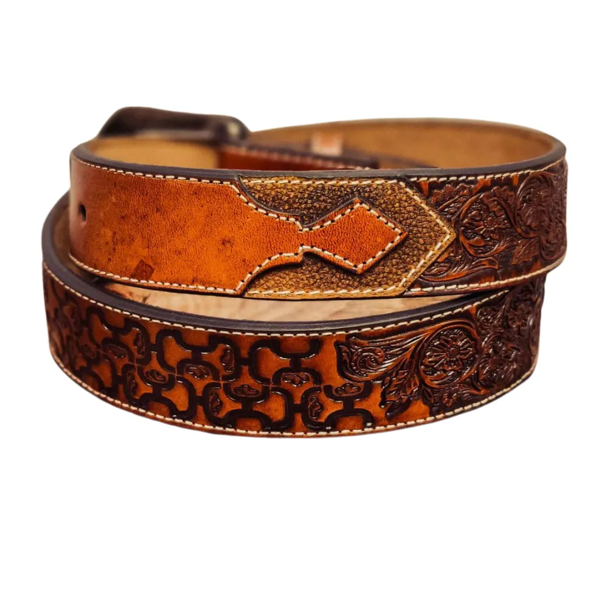 Hooey Sienna & Dark Brown Belt w/Hooey Pattern - 1654BE3