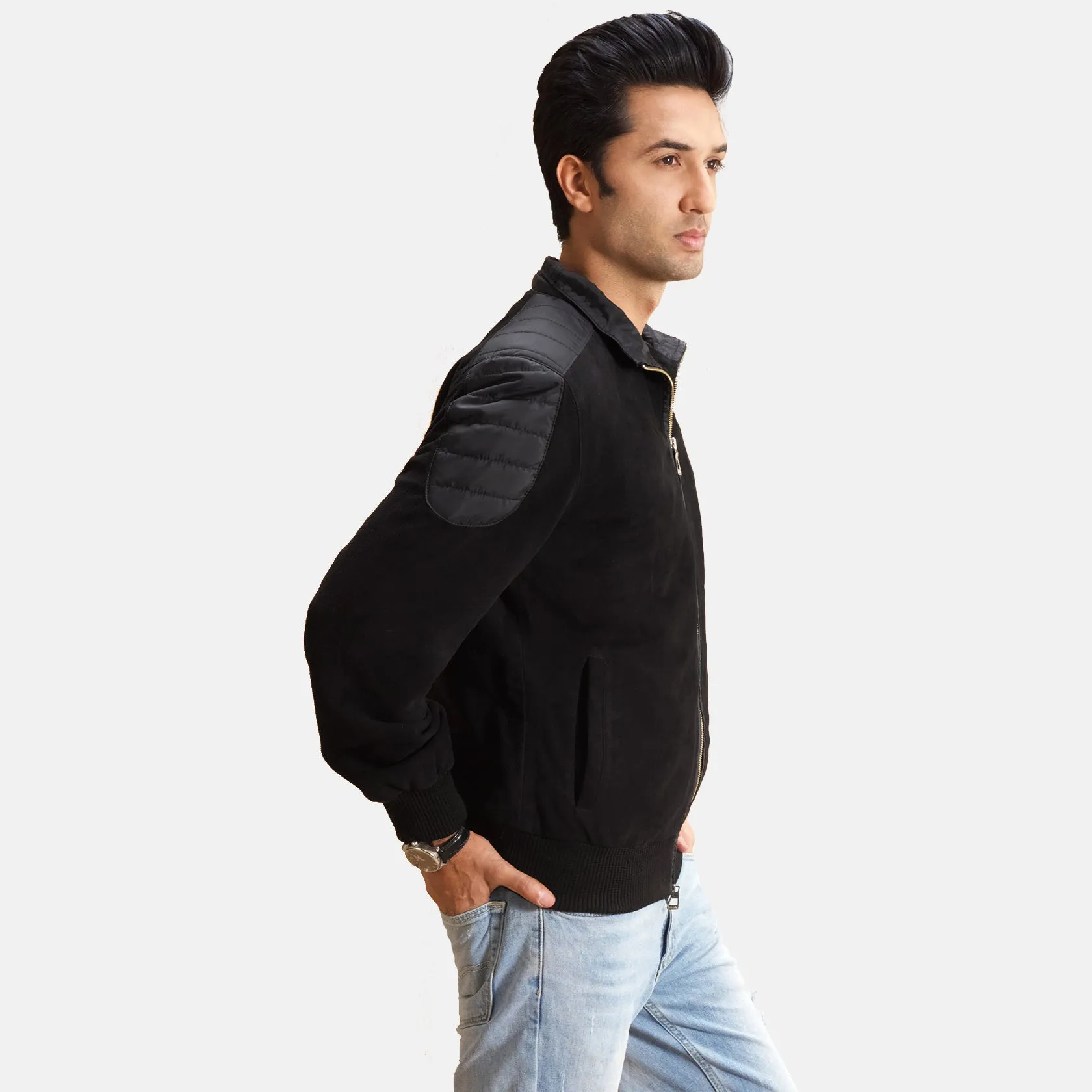 Hybrid Fusion Suede Bomber Jacket