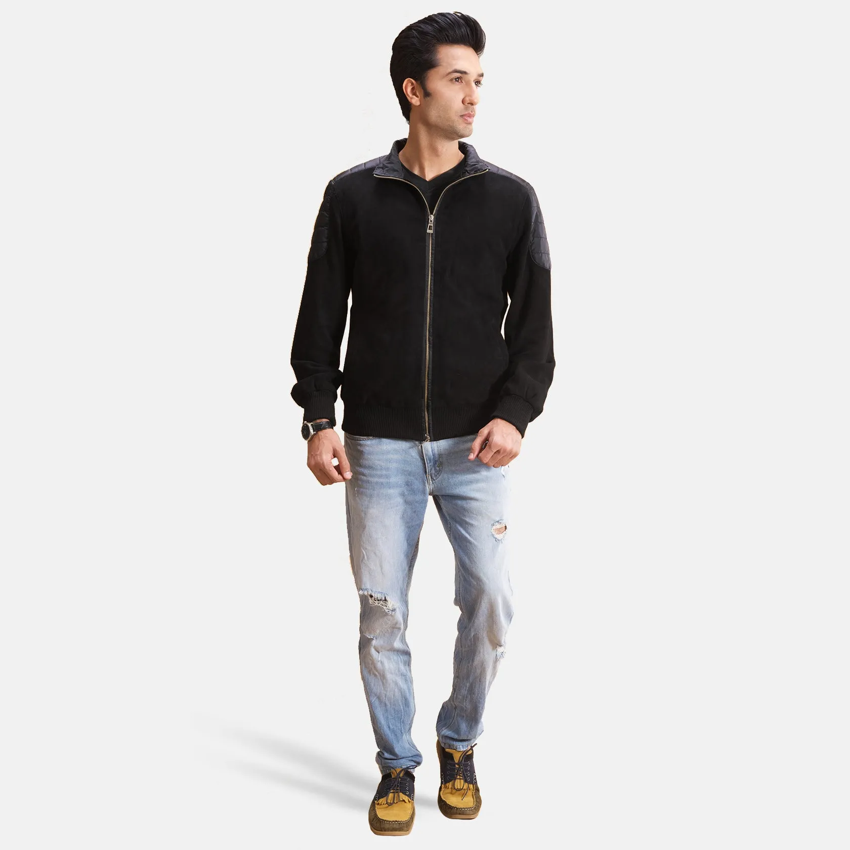 Hybrid Fusion Suede Bomber Jacket