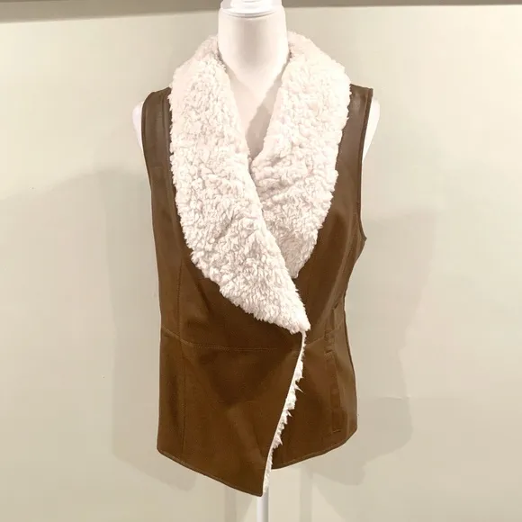 INC International Concepts Faux Brown Leather Fur Vest