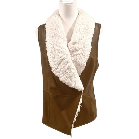 INC International Concepts Faux Brown Leather Fur Vest