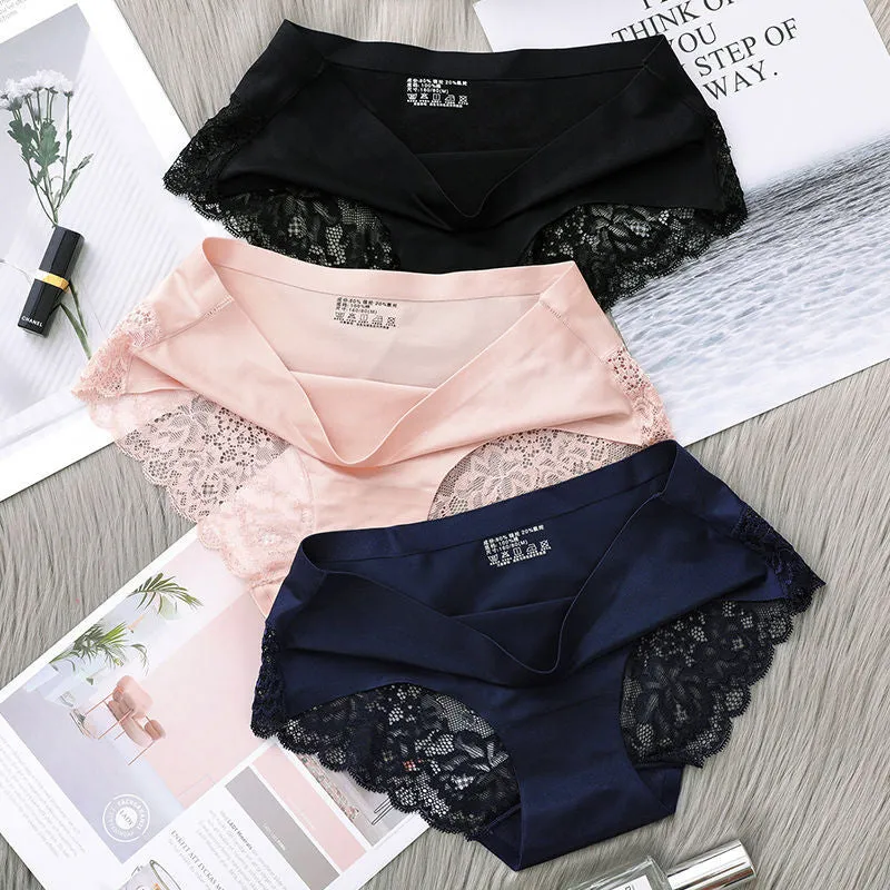 INSTOCK- ( Pack of 3)Ice silk panties for women mid-waist