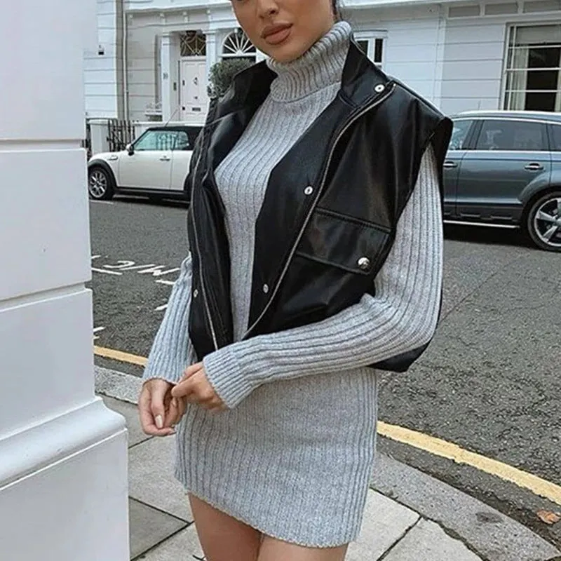 INSTOCK-waistcoat sleeveless PU leather jacket