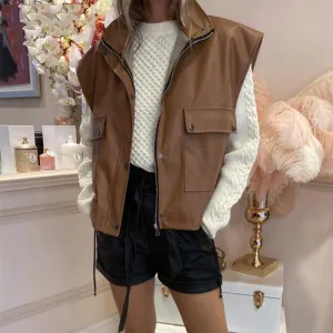 INSTOCK-waistcoat sleeveless PU leather jacket