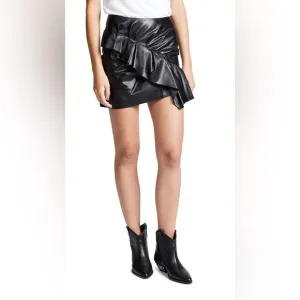 Isabel Marant Etoile Zeist black ruffled faux leather mini skirt size 36 US 4