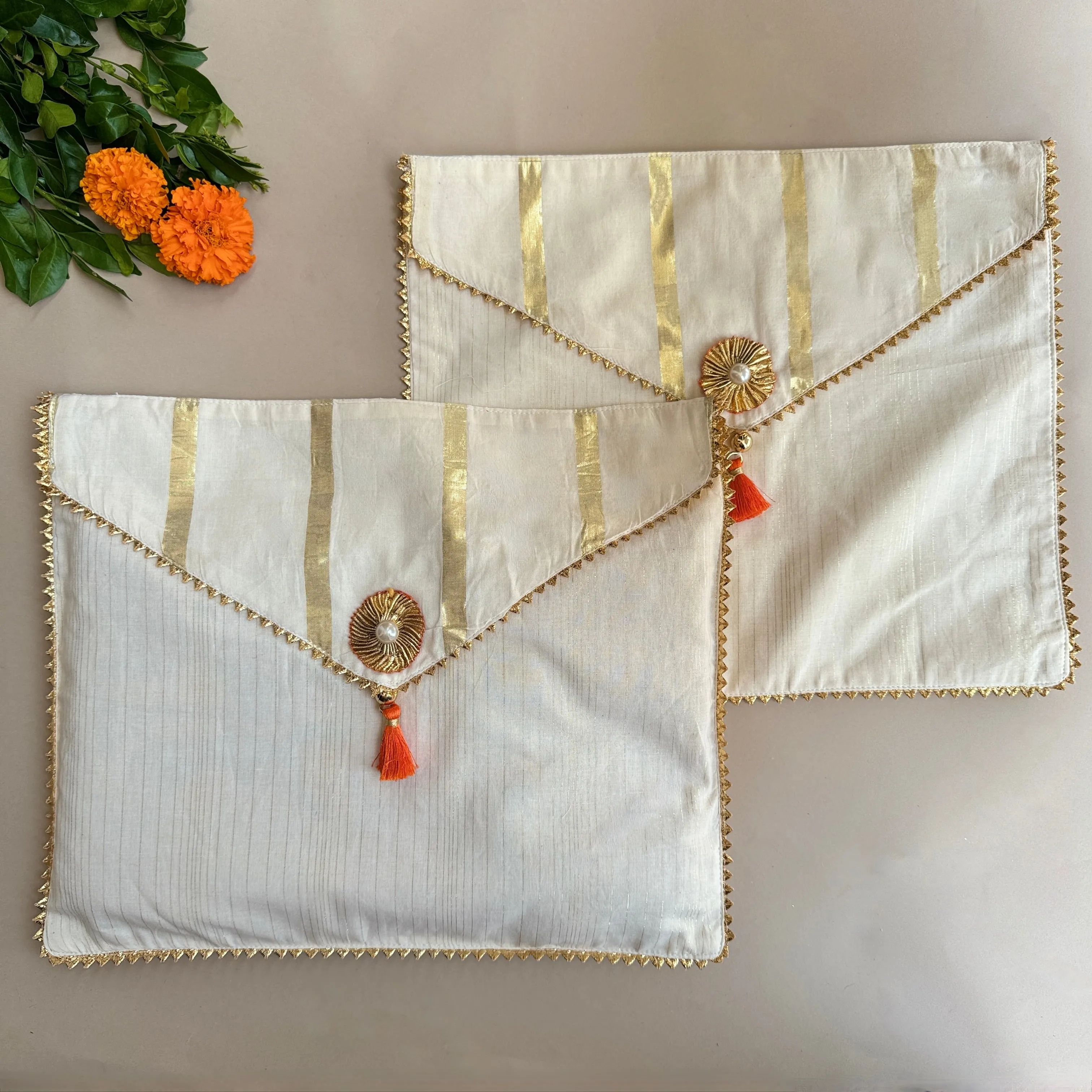 Ivory Gold-Striped Saree/Stole Cases (Single piece)