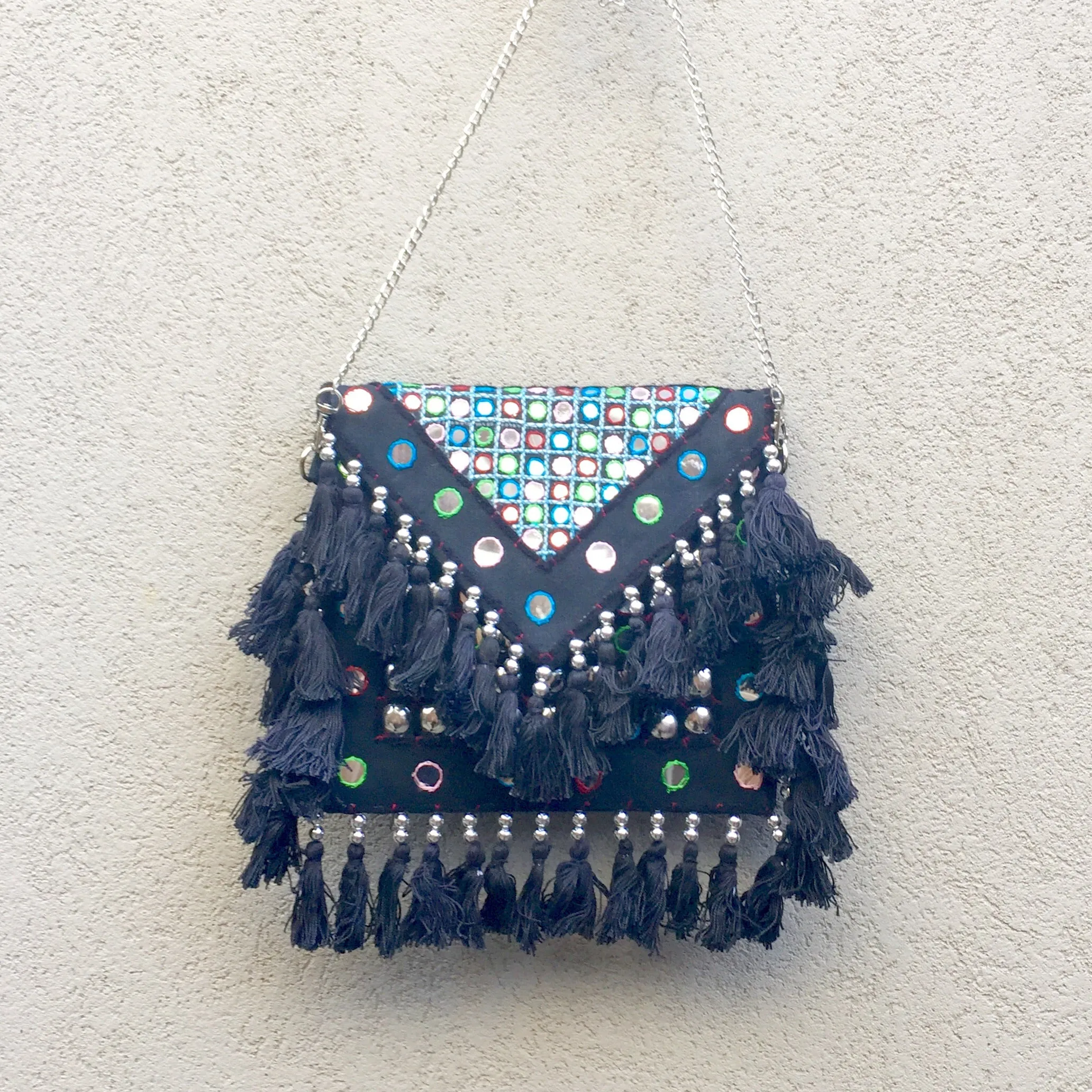 Jayne Bohemian Black Fringed Festival Clutch Bag