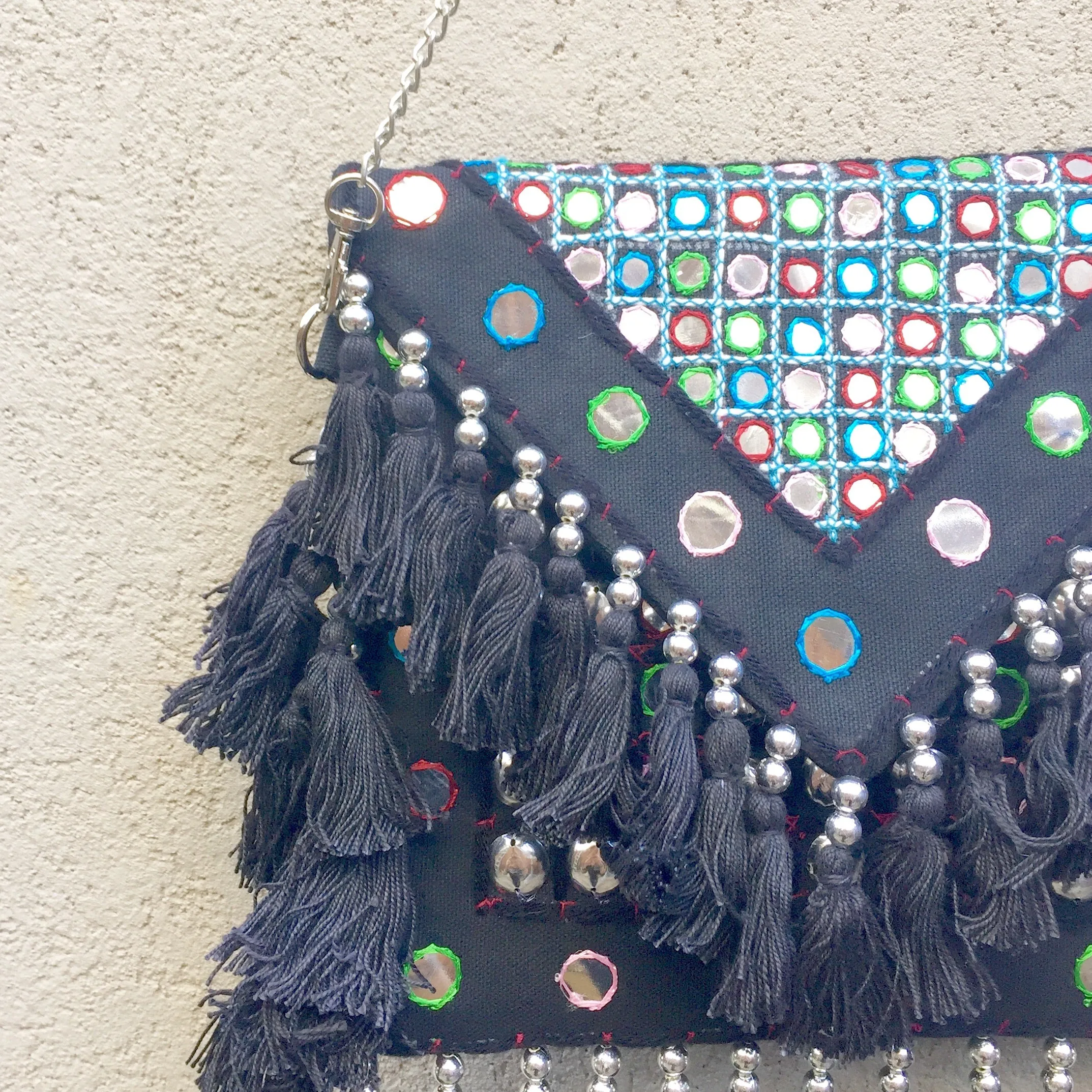 Jayne Bohemian Black Fringed Festival Clutch Bag