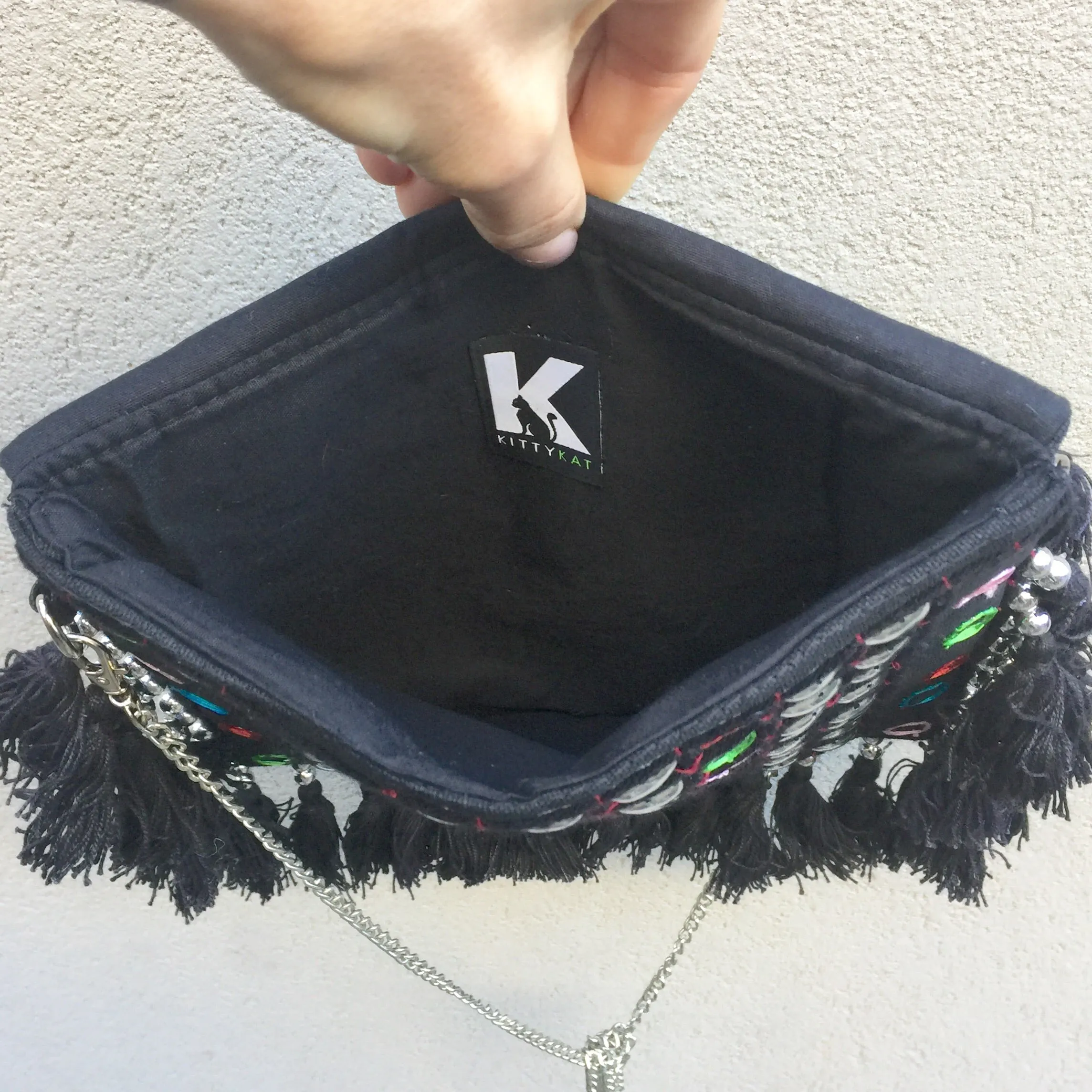 Jayne Bohemian Black Fringed Festival Clutch Bag