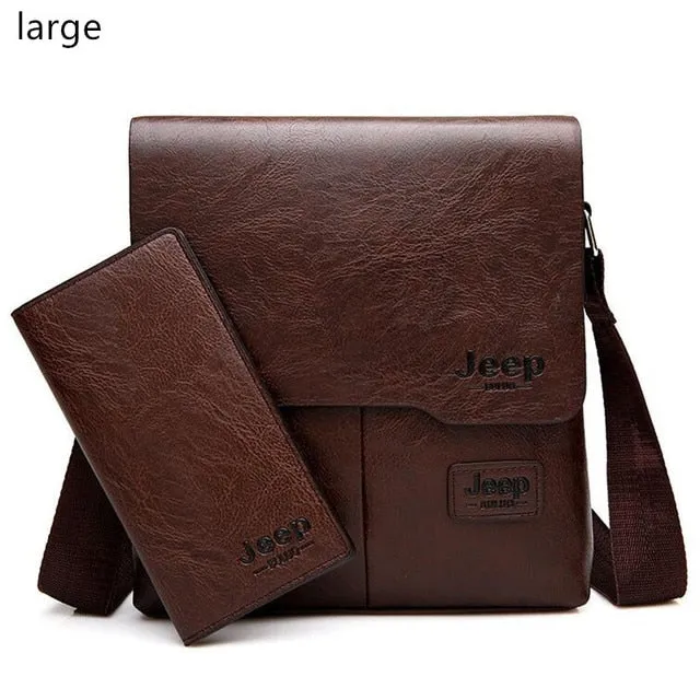 JEEP Vintage Men's Leather Crossbody Bag and Long Wallet Business Crossbody Casual Bags Famous Brand