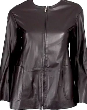 JIL SANDER Dark Raisin Brown Leather & Black Poly Techno Reversible Jacket