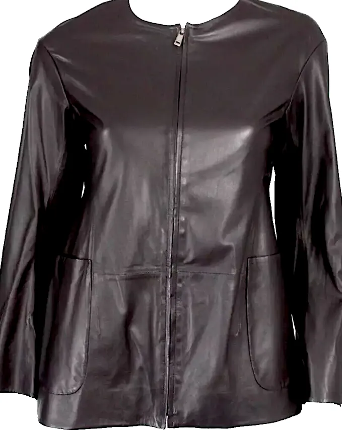JIL SANDER Dark Raisin Brown Leather & Black Poly Techno Reversible Jacket